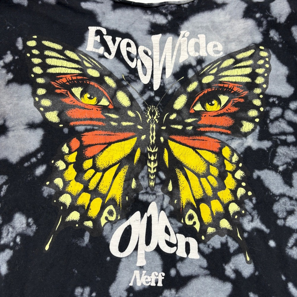 Neff Eyes Wide Open Tie Dye Butterfly T Shirt Grunge Festival Distressed S‎